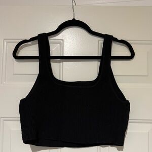 Babaton Black Ribbed Square-Neck Sculpt Knit Crop Tank